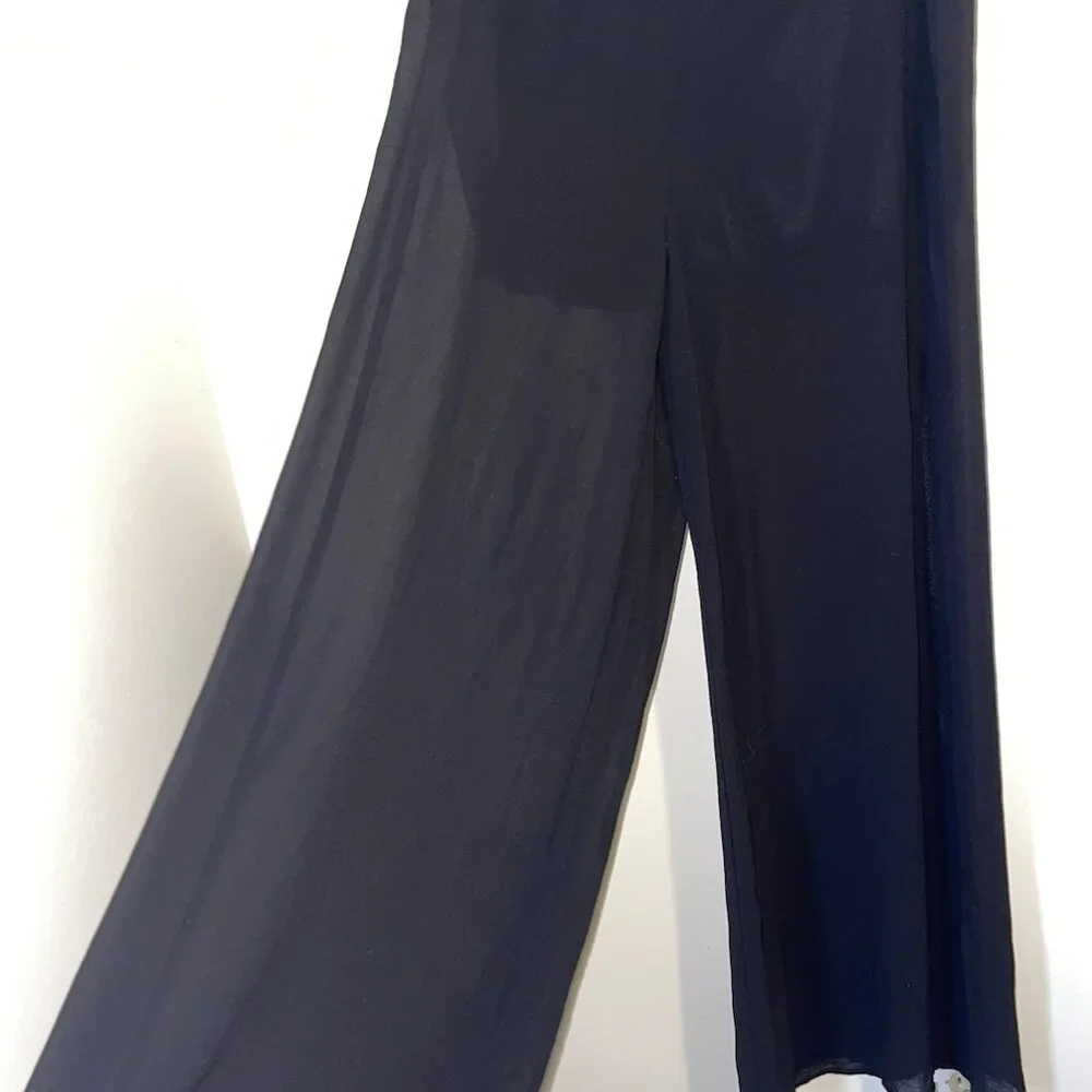 Black Sheer Wide Leg Palazzo Pants – High Waist Zip Back – Size L - Picture 5 of 9